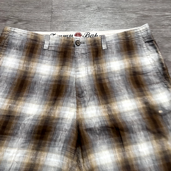 Tommy Bahama Shorts Mens 35 Beige Plaid Linen Silk Blend Preppy Golf Golfer - Picture 2 of 11